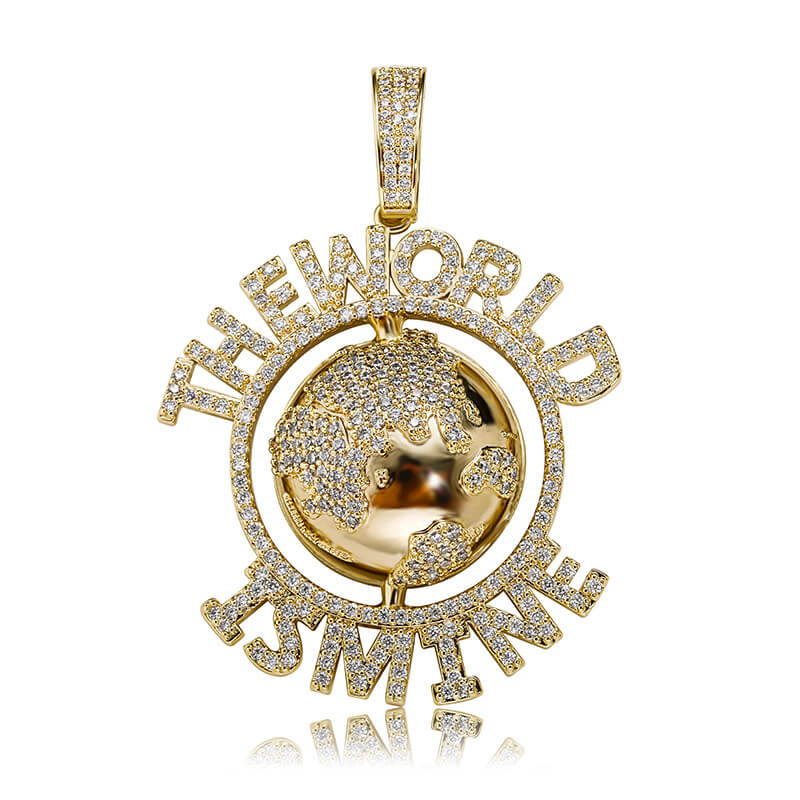 18k Iced Out World-Earth Pendant