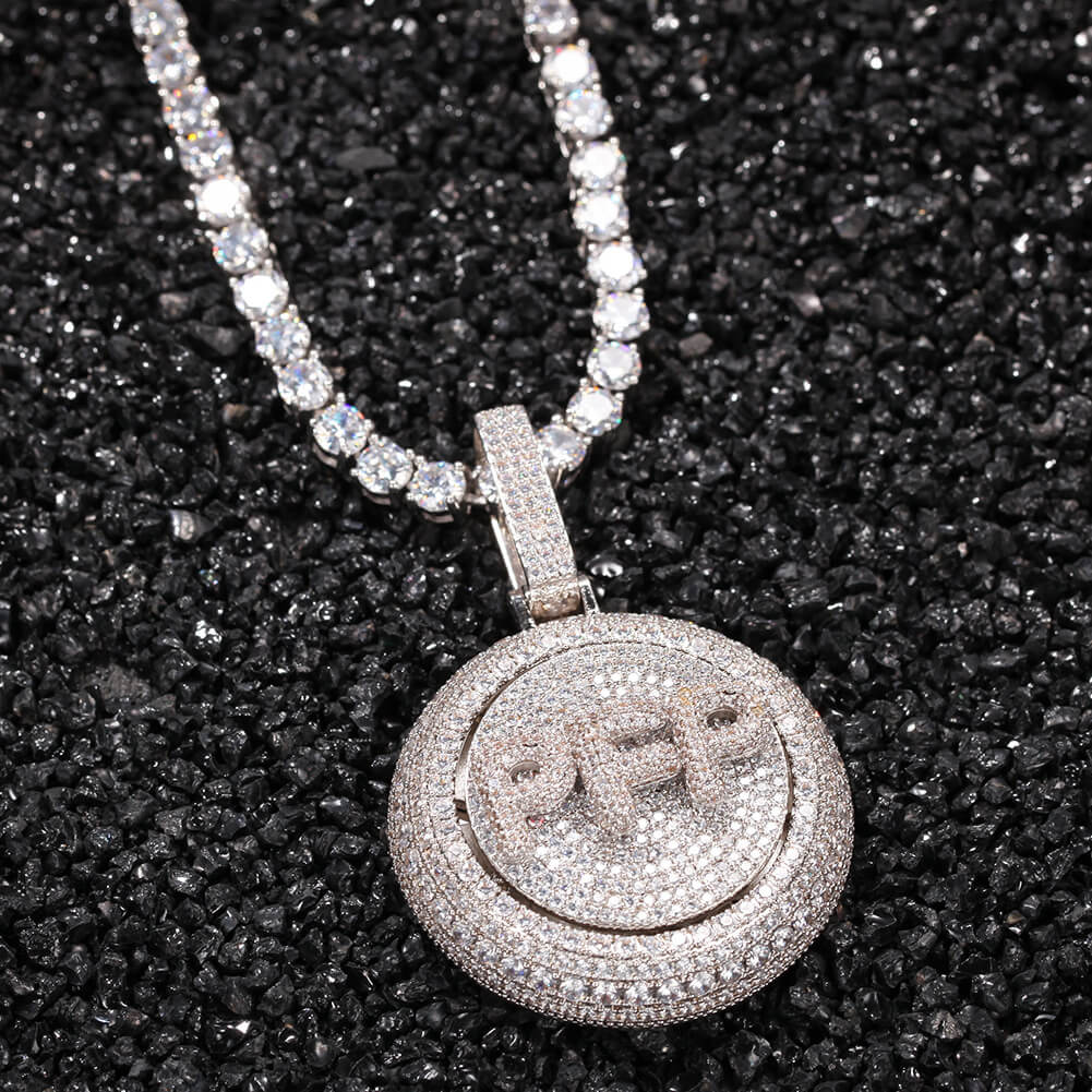 Customized Iced Out Diamond Rotating Letters Pendant White Gold Plated TRIPOD JEWELRY