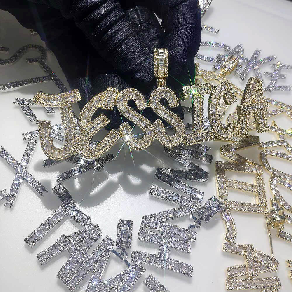 Square Zircon Letter Custom Pendant Necklace Tennis Chain