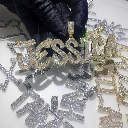 Square Zircon Letter Custom Pendant Necklace Tennis Chain