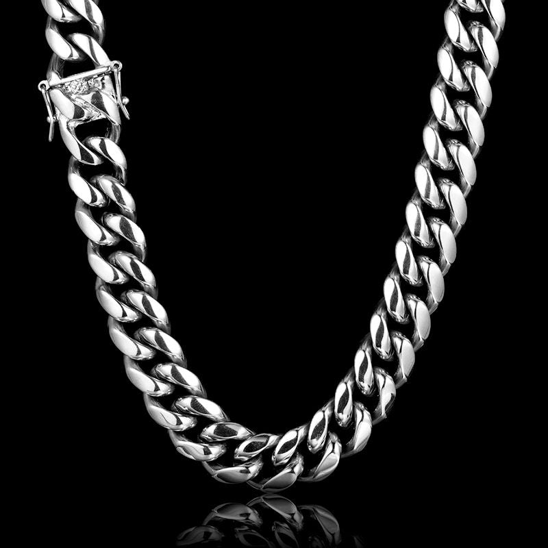 16MM White Gold Plated Miami Cuban Link Chain Necklace