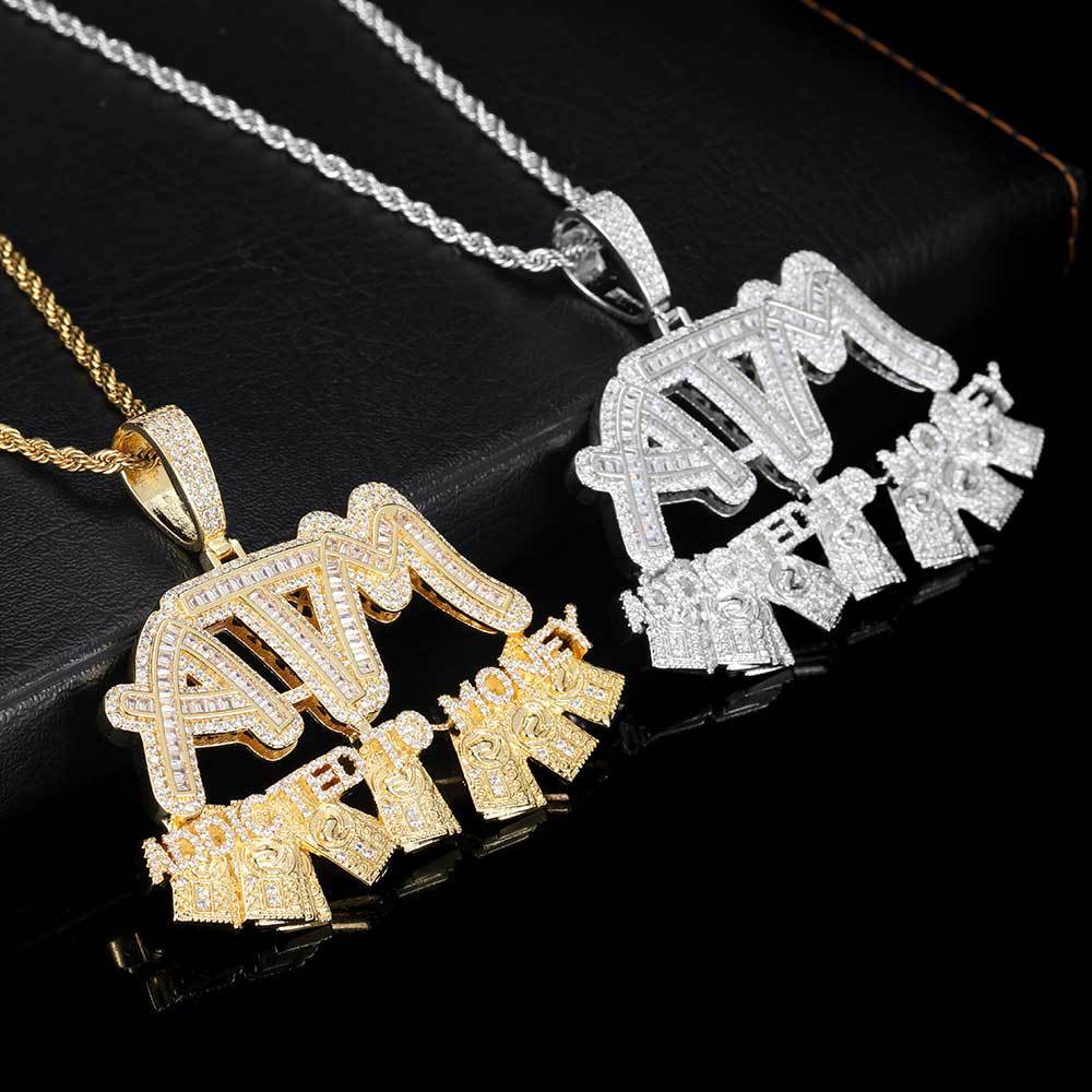 Gold/White Gold Zircon Letter ATM Pendant