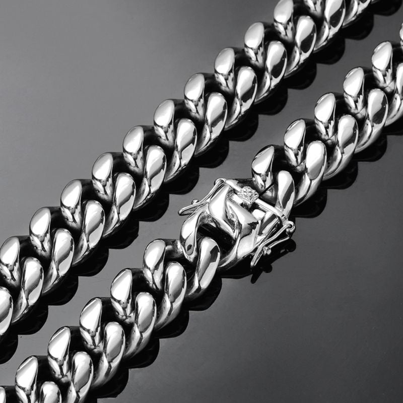 16MM White Gold Plated Miami Cuban Link Chain Necklace