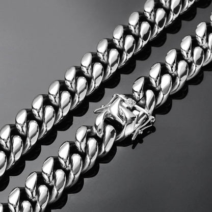16MM White Gold Plated Miami Cuban Link Chain Necklace
