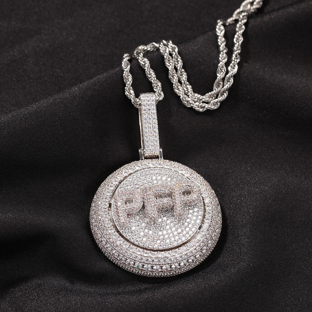 Customized Iced Out Diamond Rotating Letters Pendant White Gold Plated TRIPOD JEWELRY