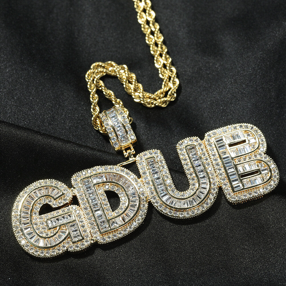 Large Stitching Zircon Letter Custom Pendant Gold Plated