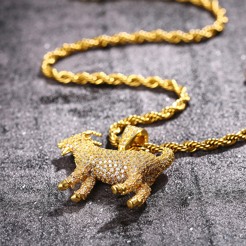 Iced Out Double Sided Goat Pendant TRIPOD JEWELRY