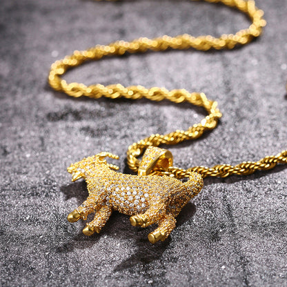 Iced Out Double Sided Goat Pendant TRIPOD JEWELRY
