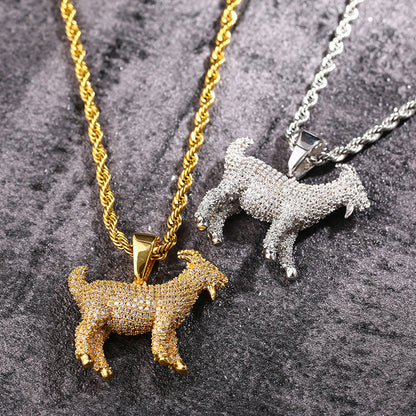 Iced Out Double Sided Goat Pendant TRIPOD JEWELRY