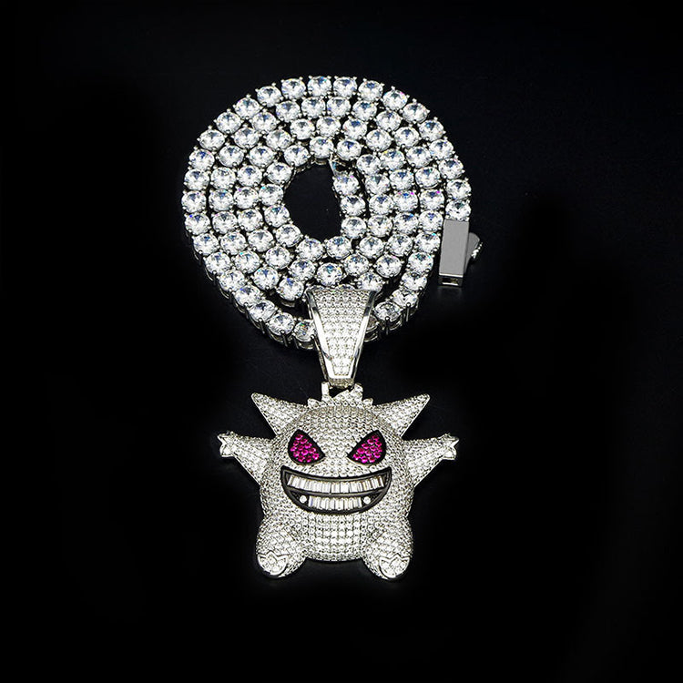 White Gold Iced Gengar Pendant Tripodjewelry