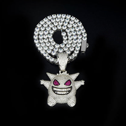 White Gold Iced Gengar Pendant Tripodjewelry