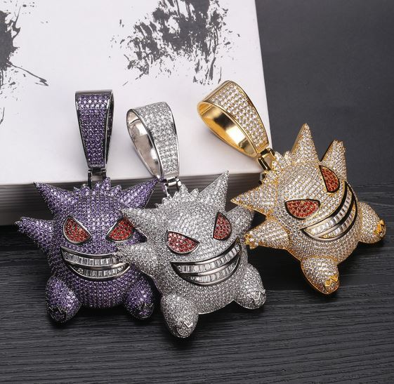 Rose Gold Iced Gengar Pendant Tripodjewelry