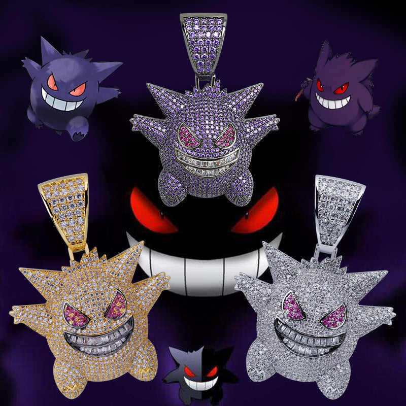 Rose Gold Iced Gengar Pendant Tripodjewelry