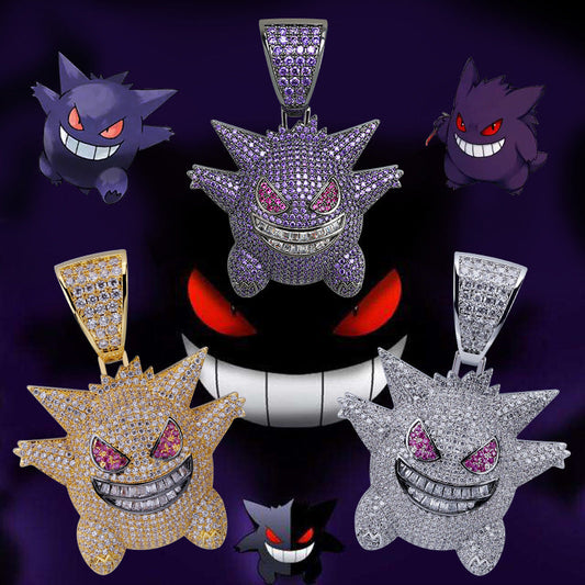 Rose Gold Iced Gengar Pendant Tripodjewelry