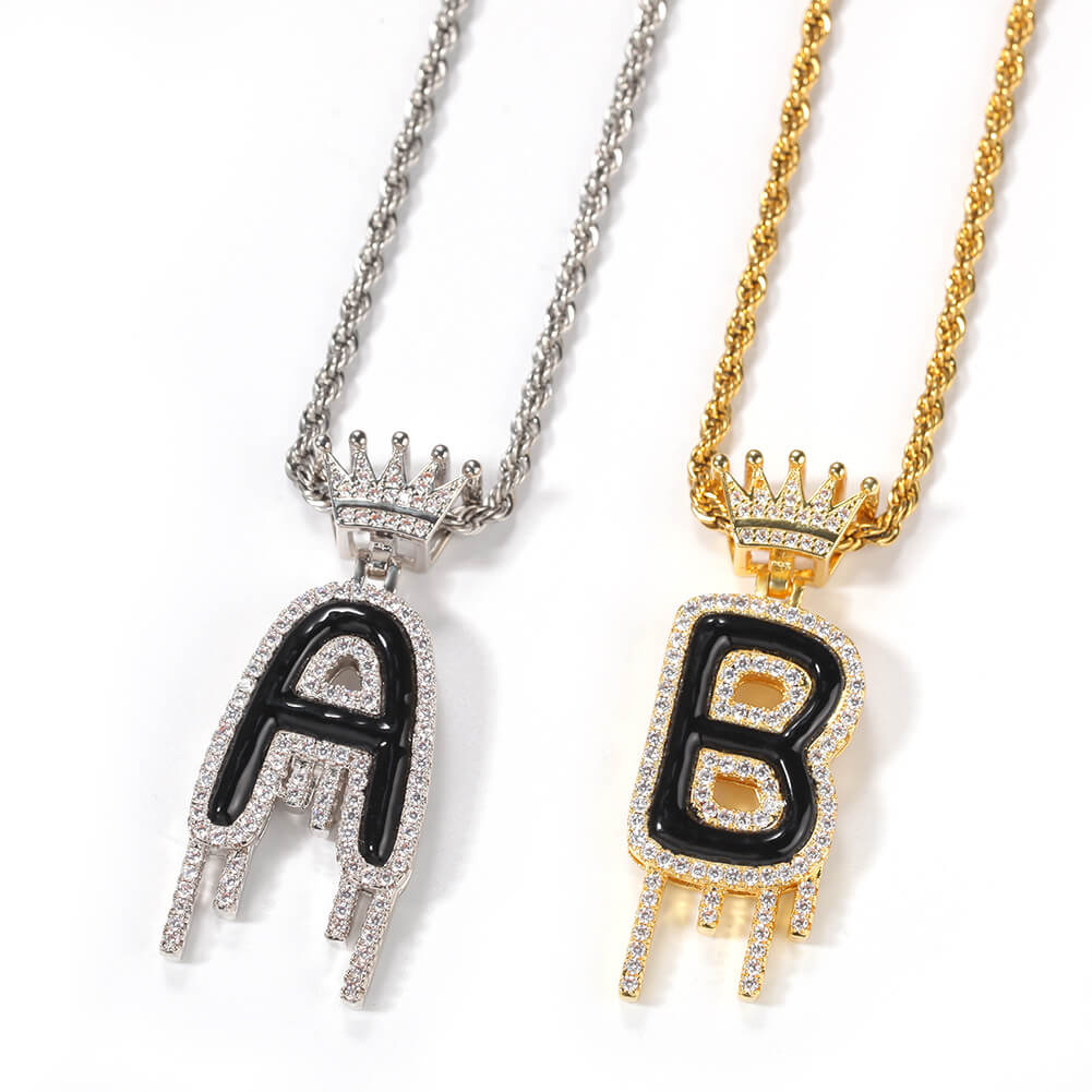 Iced Out Initial Single-Letter Custom Pendant Necklace
