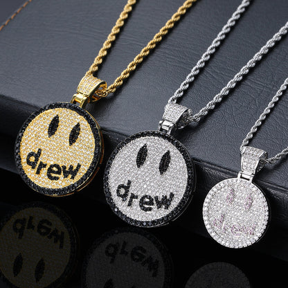 Gold/White Gold Iced Smiley Pendant Necklace Tripodjewelry