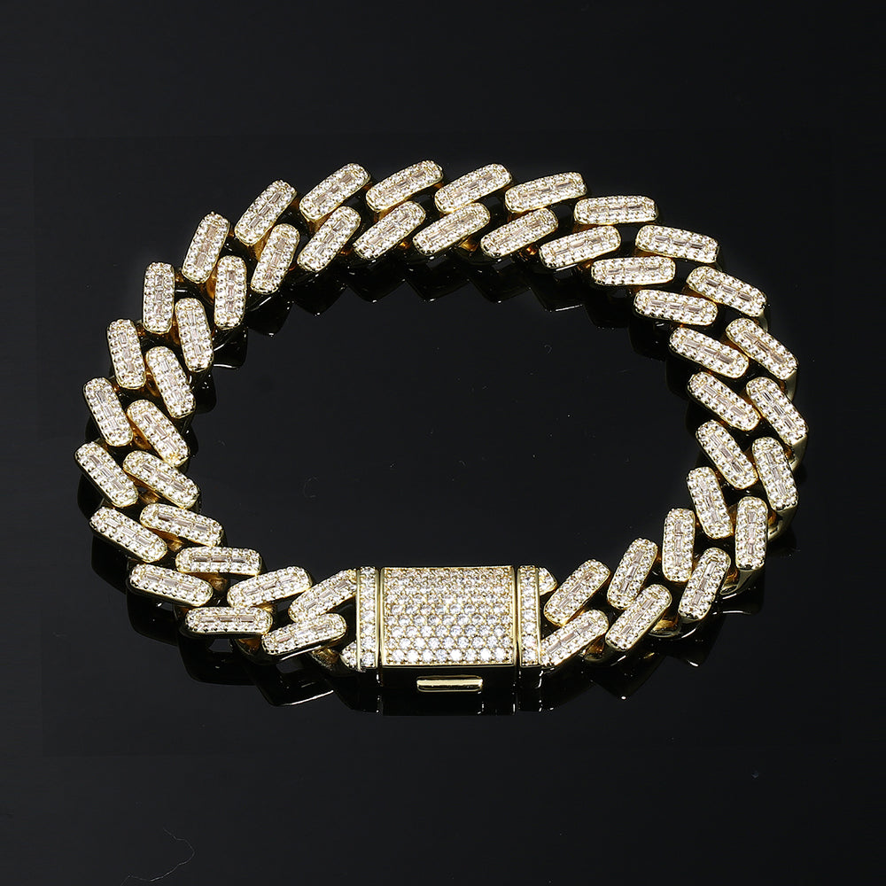 14K Gold Iced Out Prong Cuban Link Bracelet
