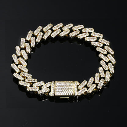 14K Gold Iced Out Prong Cuban Link Bracelet