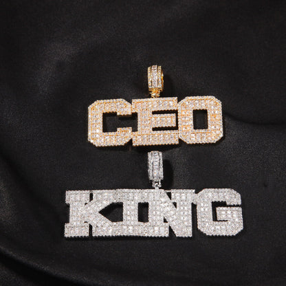 Custom Baguette Cut Name Pendant Diamond Necklace 14K Gold Plated