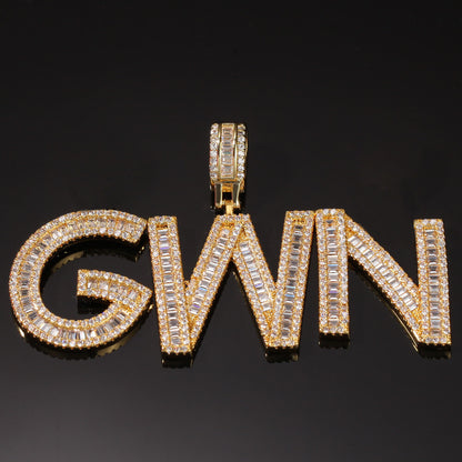 Iced Custom Baguette Letters Pendant Personalized Necklace