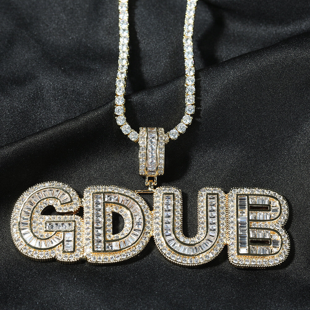 Large Stitching Zircon Letter Custom Pendant Gold Plated