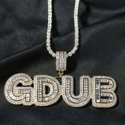 Large Stitching Zircon Letter Custom Pendant Gold Plated