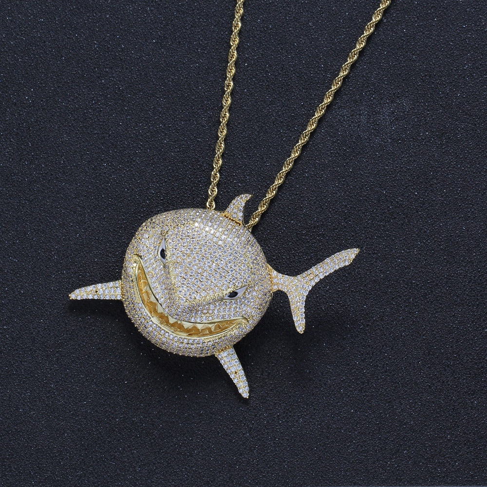 18K/White Gold Shark Iced Out Pendant