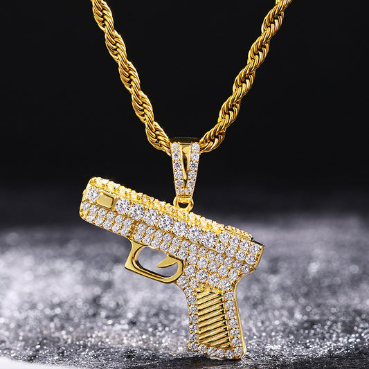 Iced  Out Hip Hop Gun Pendant