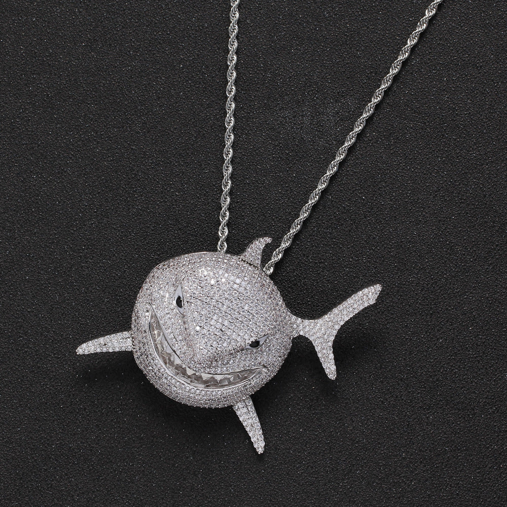 18K/White Gold Shark Iced Out Pendant