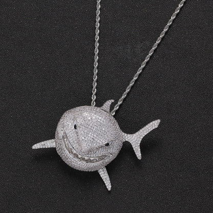18K/White Gold Shark Iced Out Pendant