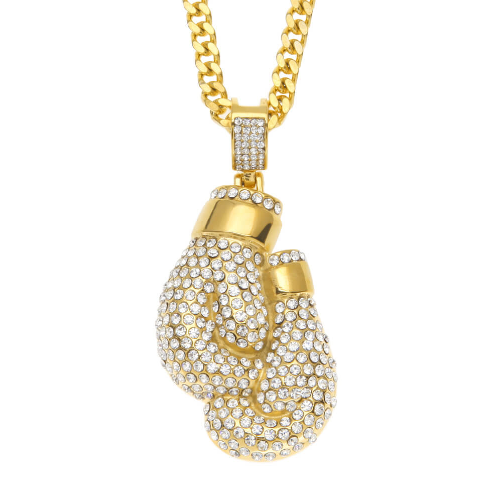 Gold Diamond Boxing Gloves Iced Pendant