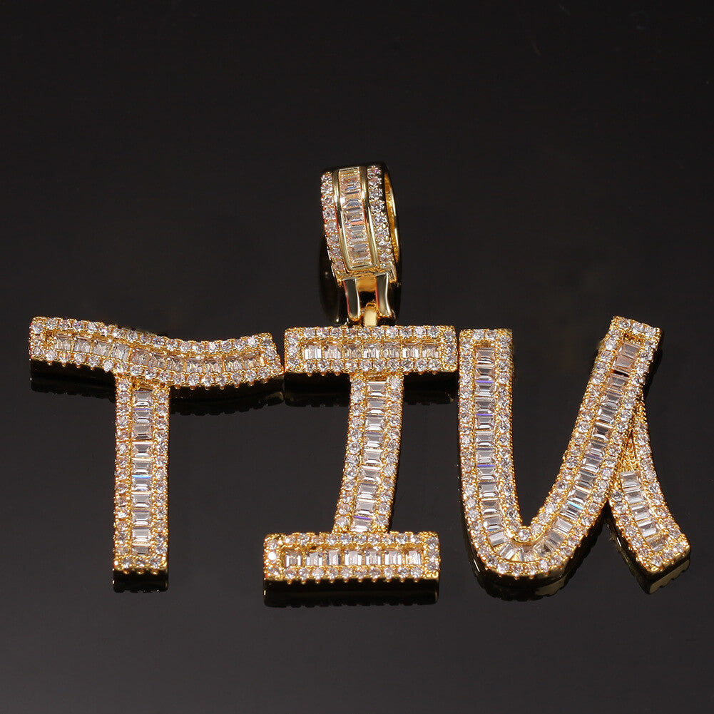 Iced Custom Baguette Letters Pendant Personalized Necklace