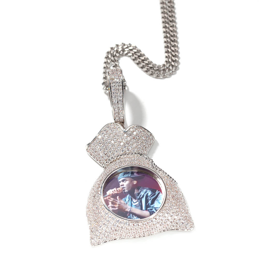 Iced Money Bag Custom Photo Pendant Necklace For Men Tripodjewelry