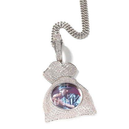 Iced Money Bag Custom Photo Pendant Necklace For Men Tripodjewelry