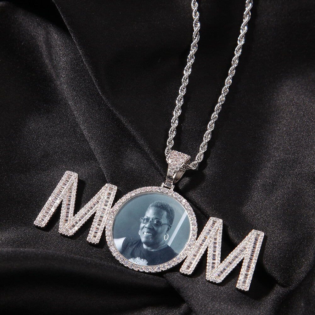 Round Diamond Custom Mom Photo Pendant