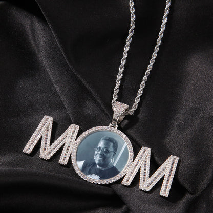 Round Diamond Custom Mom Photo Pendant