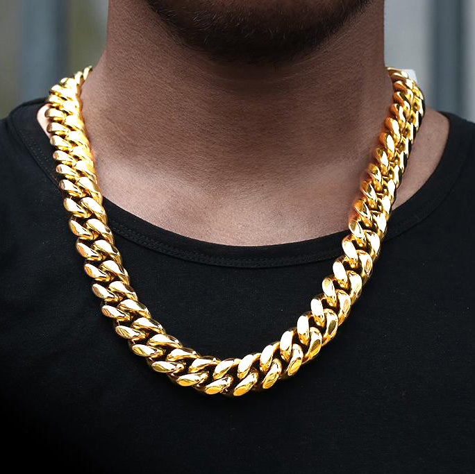 18MM 18K Gold Plated Miami Cuban Link Chain And Bracelet  Set