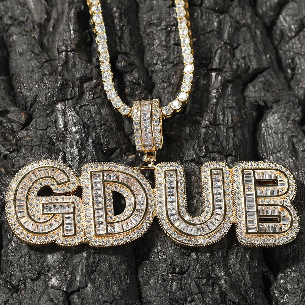 Large Stitching Zircon Letter Custom Pendant Gold Plated
