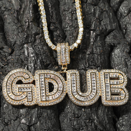 Large Stitching Zircon Letter Custom Pendant Gold Plated