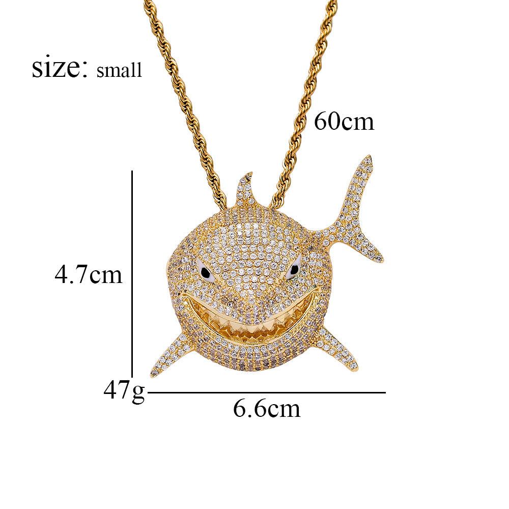 18K/White Gold Shark Iced Out Pendant