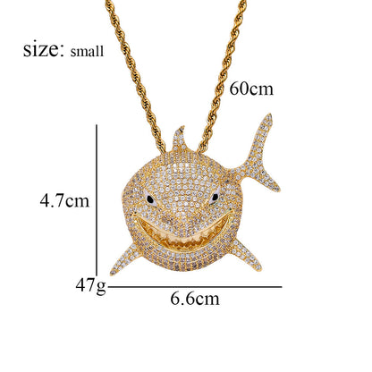 18K/White Gold Shark Iced Out Pendant