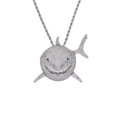 18K/White Gold Shark Iced Out Pendant