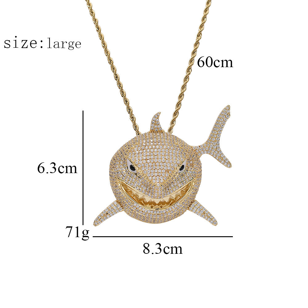 18K/White Gold Shark Iced Out Pendant