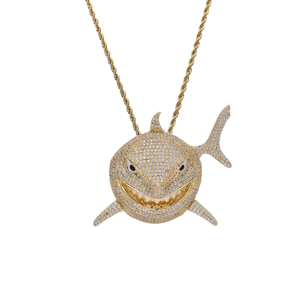 18K/White Gold Shark Iced Out Pendant