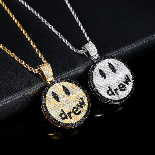 Gold/White Gold Iced Smiley Pendant Necklace Tripodjewelry