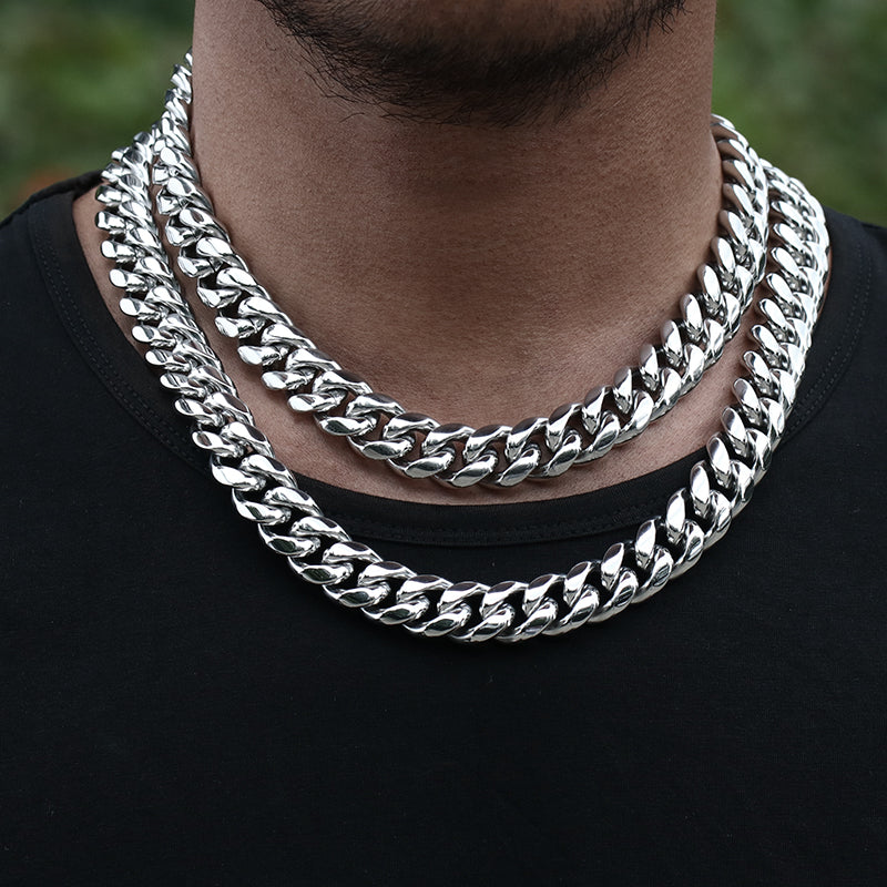 8/10/12/14/16/18MM White Gold Plated  Iced Out Clasp Miami Cuban Link Chain Necklace