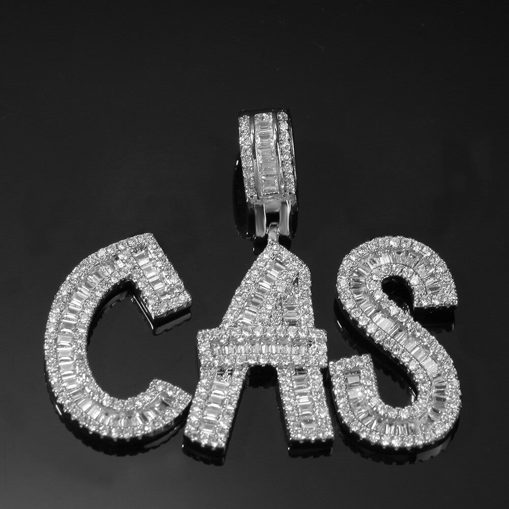 Iced Custom Baguette Letters Pendant Personalized Necklace