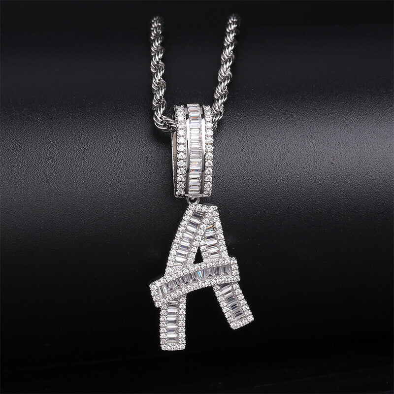 Iced Out Single-letter Zircon Custom Pendant 14K/White Gold