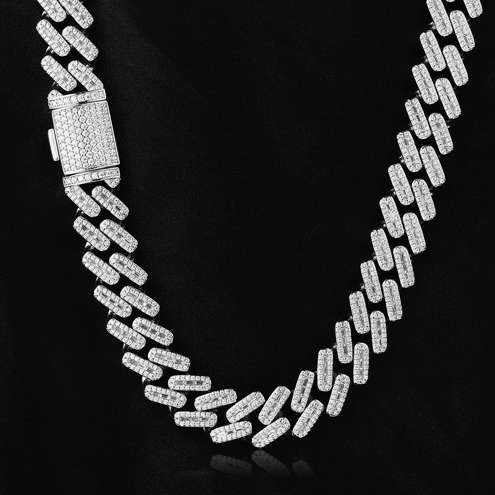 White Gold Iced Out Prong Cuban Link Chain Necklace Tripodjewelry