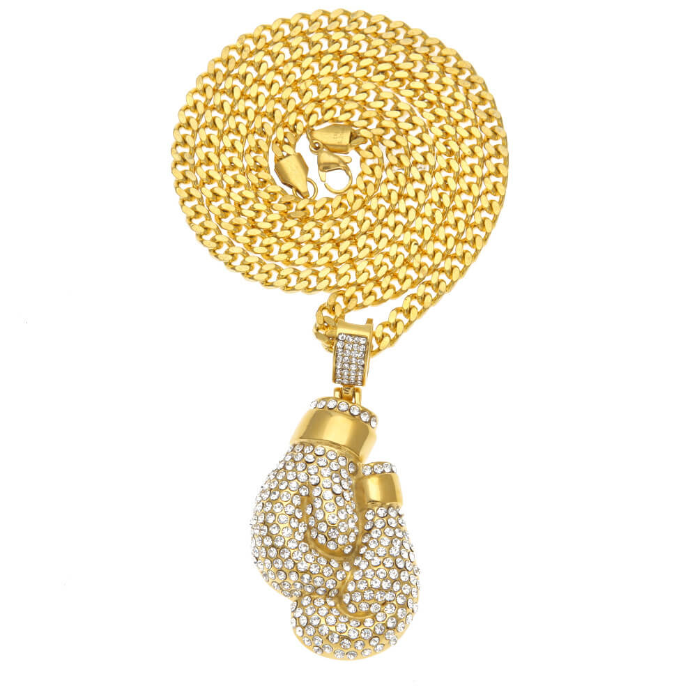 Gold Diamond Boxing Gloves Iced Pendant